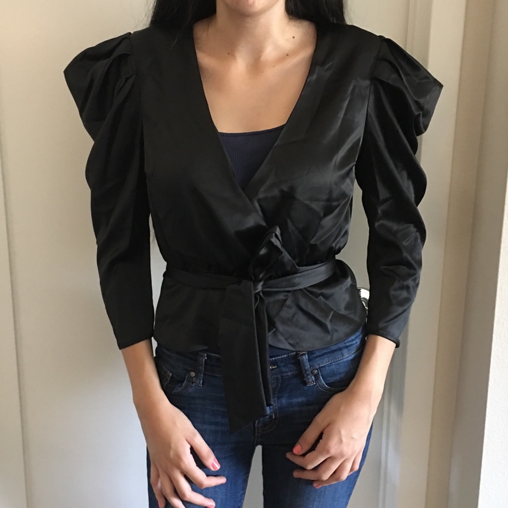 Majorelle puff sleeve wrap top